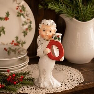 Napco NOEL Angel Letter "O" Ceramic Christmas Figures Candle Holders  Japan 1957